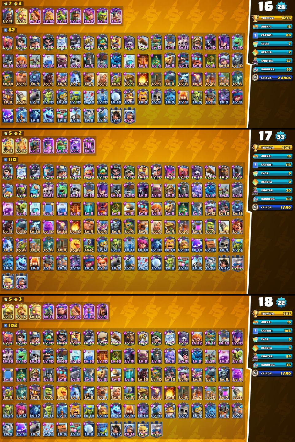 CONTAS UPADAS E BARATAS CLASH ROYALE +CAMPEÕES +EVOS E COM MAIS GEMAS