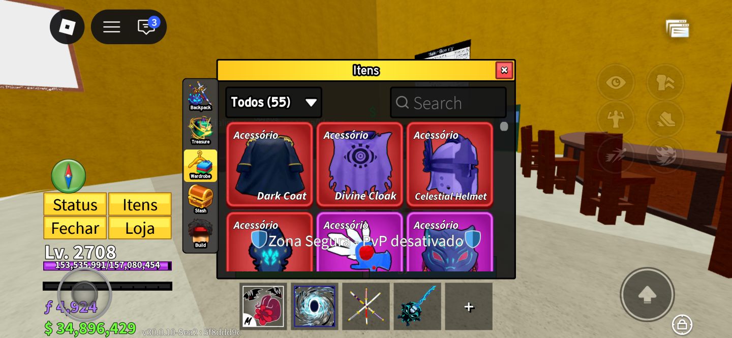 Conta blox fruits End game muita skin fora do jogo com robux pra gastar