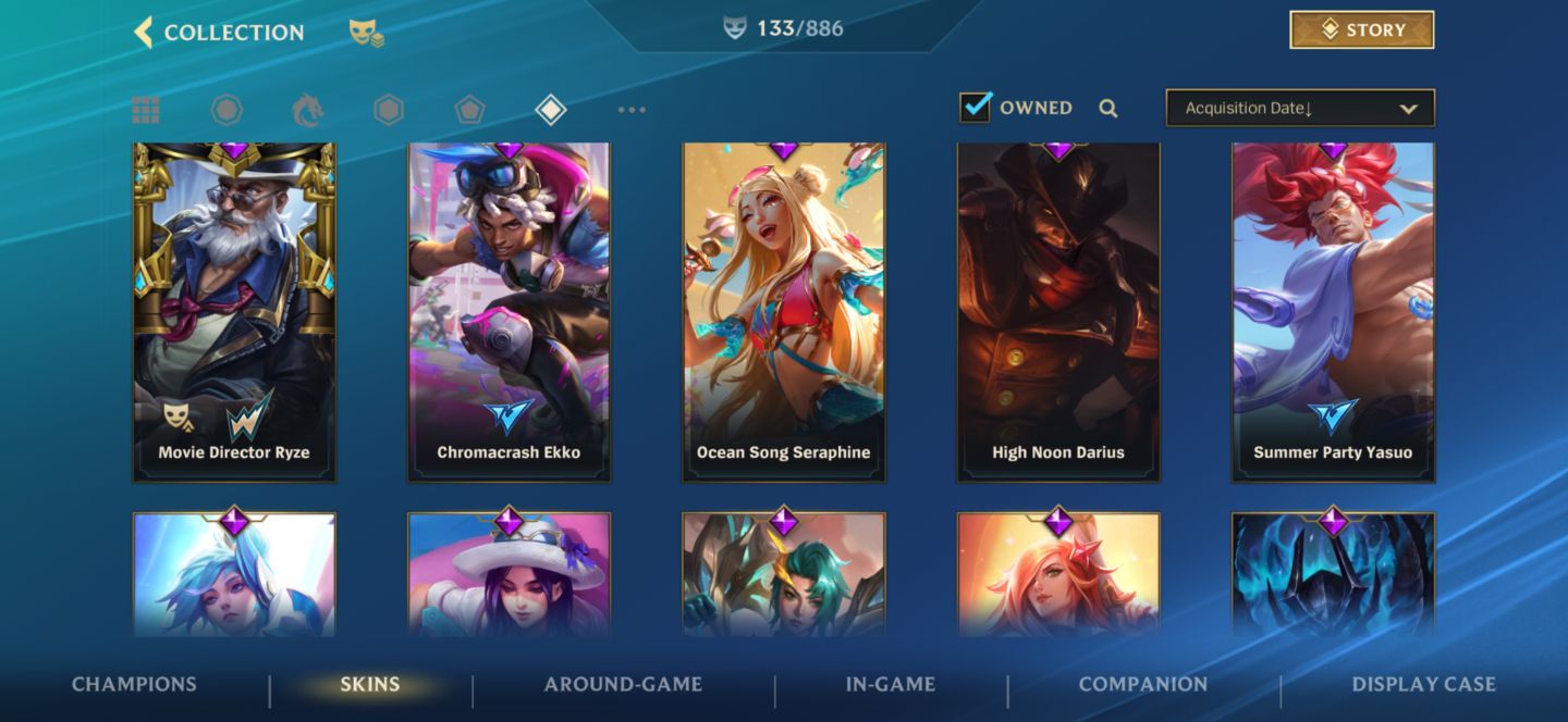 Conta lv164, grão mestre c 133 SKINS.
