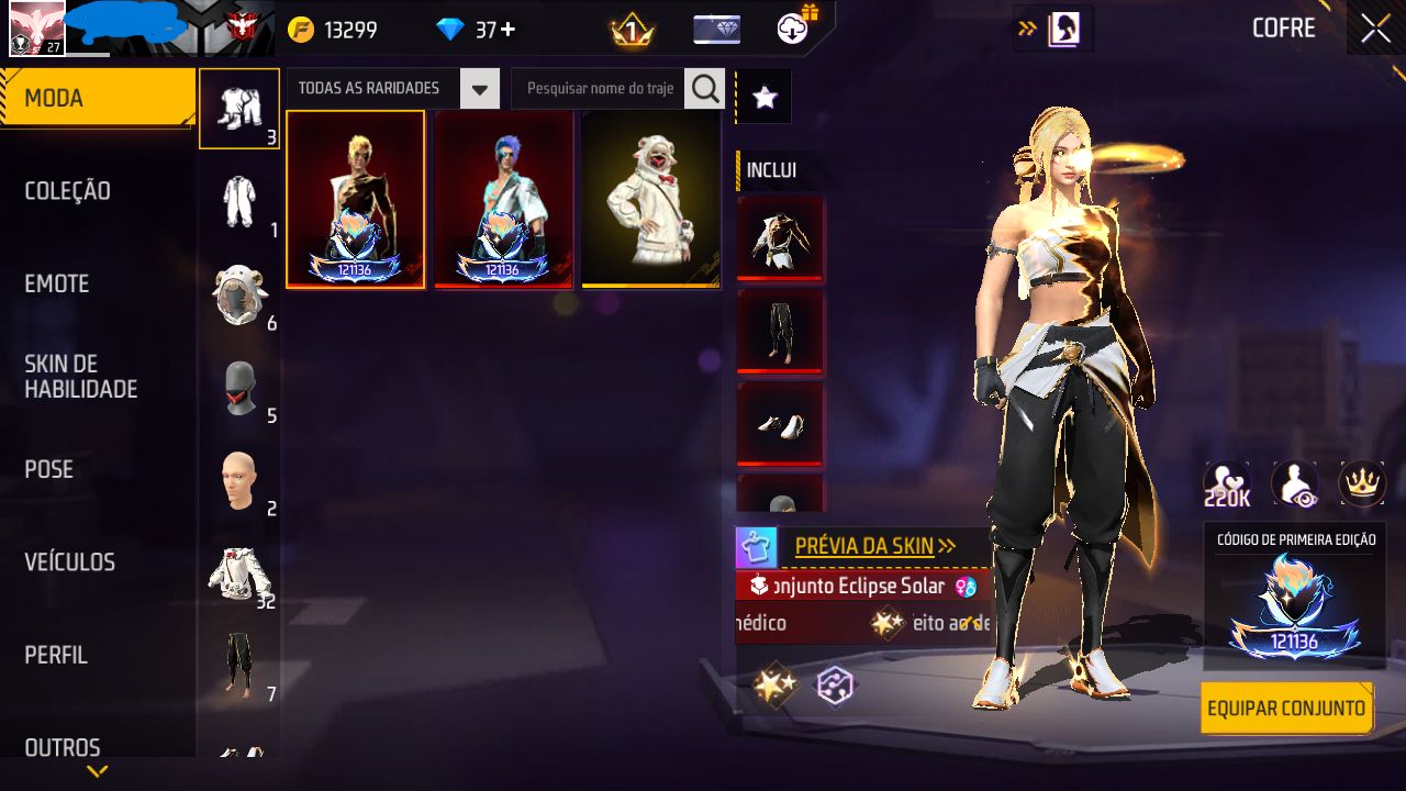 CONTA FREE FIRE MESTRE MODO RANK COM SKIN INOCENCIA E ECLIPSE E ENTRADA