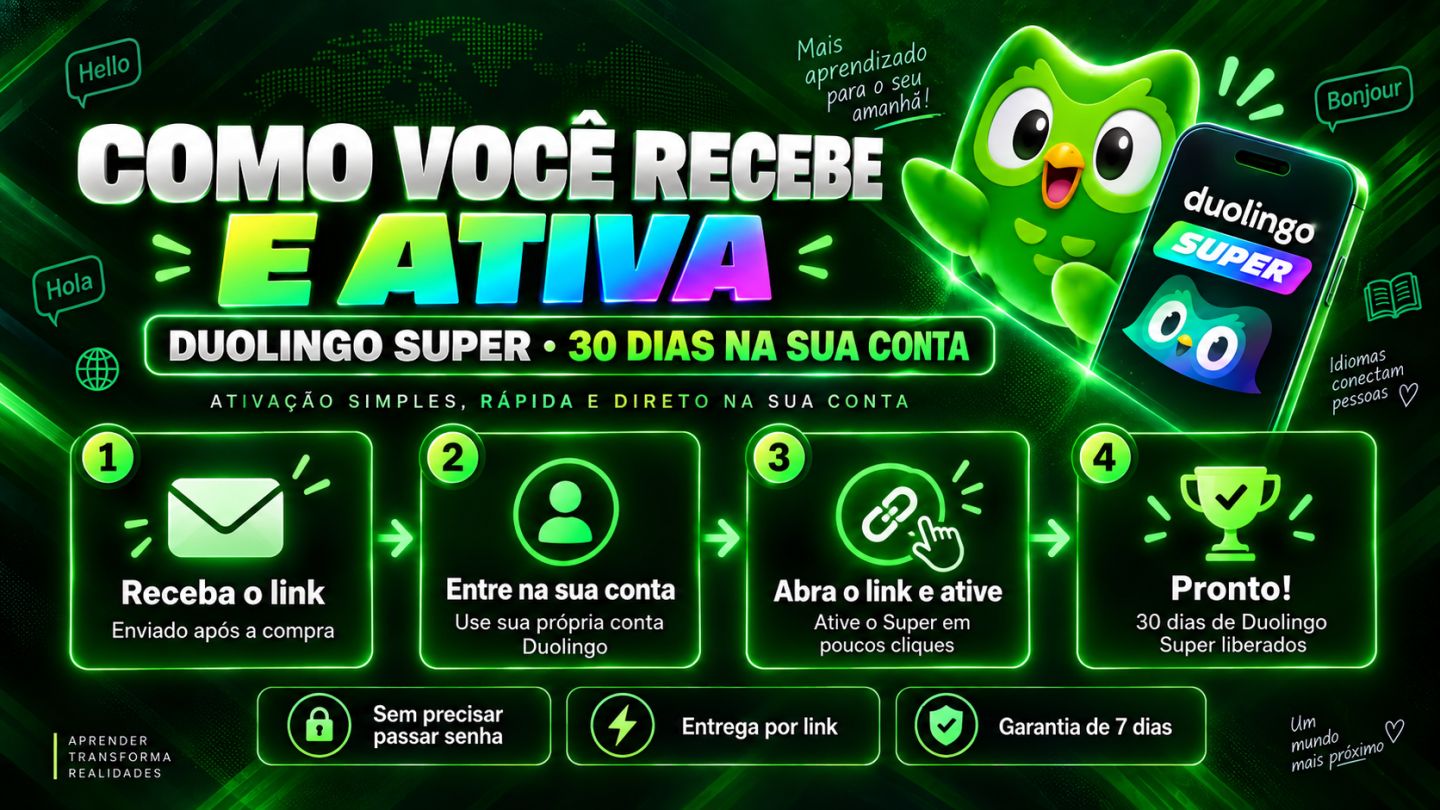 DUOLINGO SUPER - 30 DIAS NA SUA CONTA | ENTREGA AUTOMÁTICA