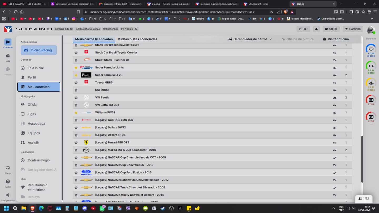 SUPER CONTA DE IRACING COM VARIOS CARROS E PISTAS!