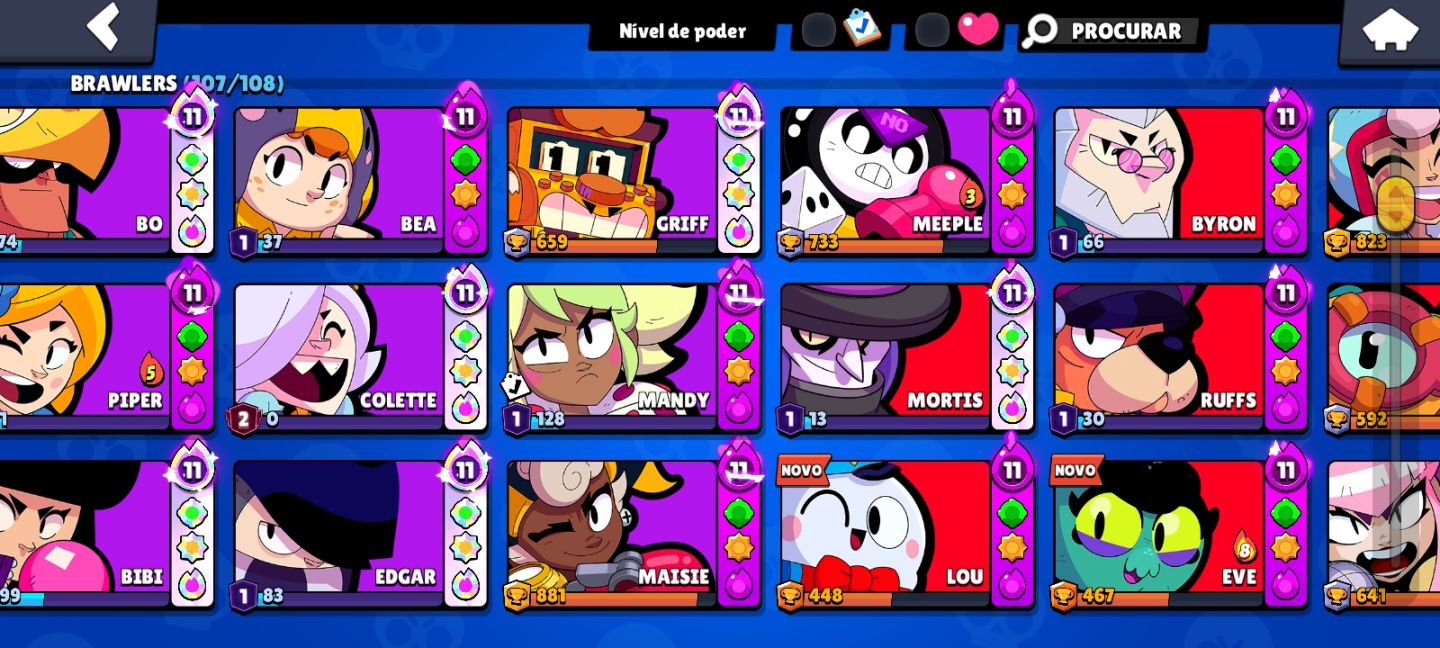 Brawl stars conta 59k muitas skins e brawlers upados