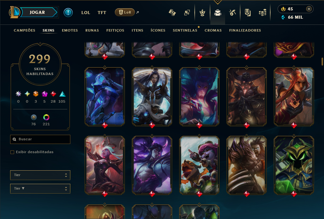 CONTA ESMERALDA, DIAMANTE ULTIMA TEMP. EX-MESTRE, 299 SKINS, PRESTIGIOS/ULTIMATE