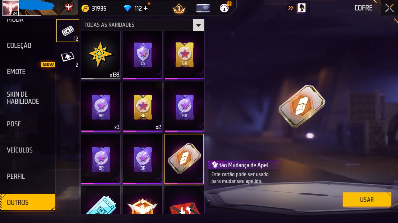 CONTA FREE FIRE MESTRE MODO RANK COM SKIN DINO DE FOGO E PUNHO CHIDORI