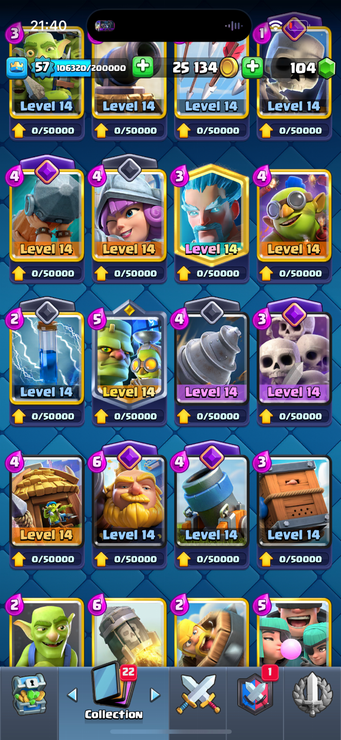 CONTA CLASH ROYALE | LVL 57 | 20 EVOLUTIVAS | 20 ELITES | 10K TROFÉUS