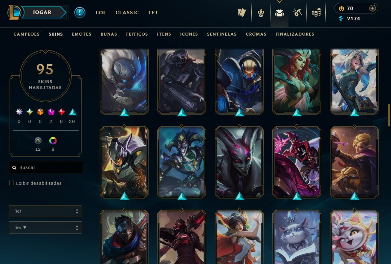 CONTA DE 2018 - 95 SKINS - LVL 192 - 147 CAMPEÕES - 45 BAÚS - 8 CROMAS
