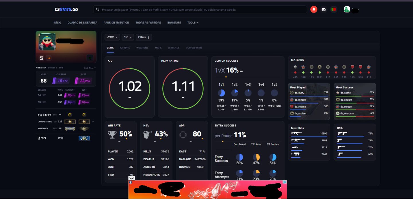 CONTA STEAM, CS2 (LVL 18 GC, 7 FACEIT 23K ESPECIAL SEASON 4) MEDALHAS E JOGOS