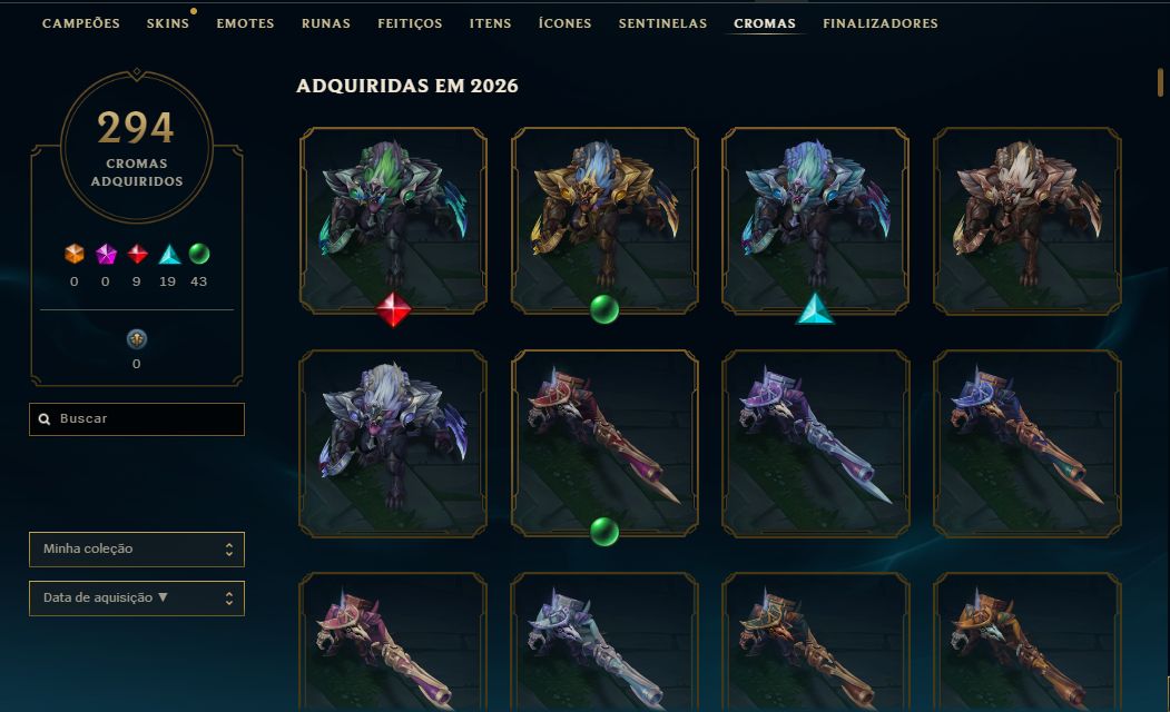 Conta no lol, diamante lvl 862 com 572 skins sendo 4 ultimate com todos champs
