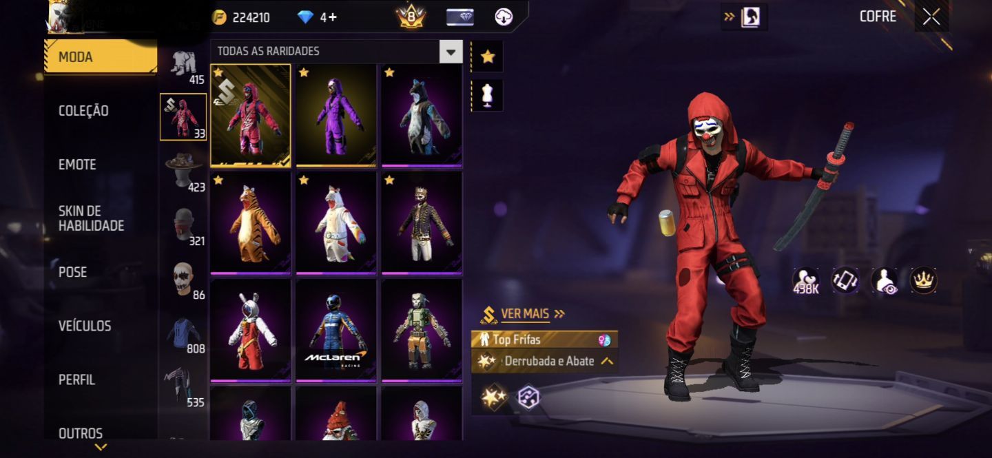 CONTA FREE FIRE QUASE LEVEL 80 com vários passe e coisas raras.