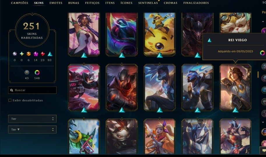 Conta RARA de lol desde 2015 com 251 skins e todas as ultimate