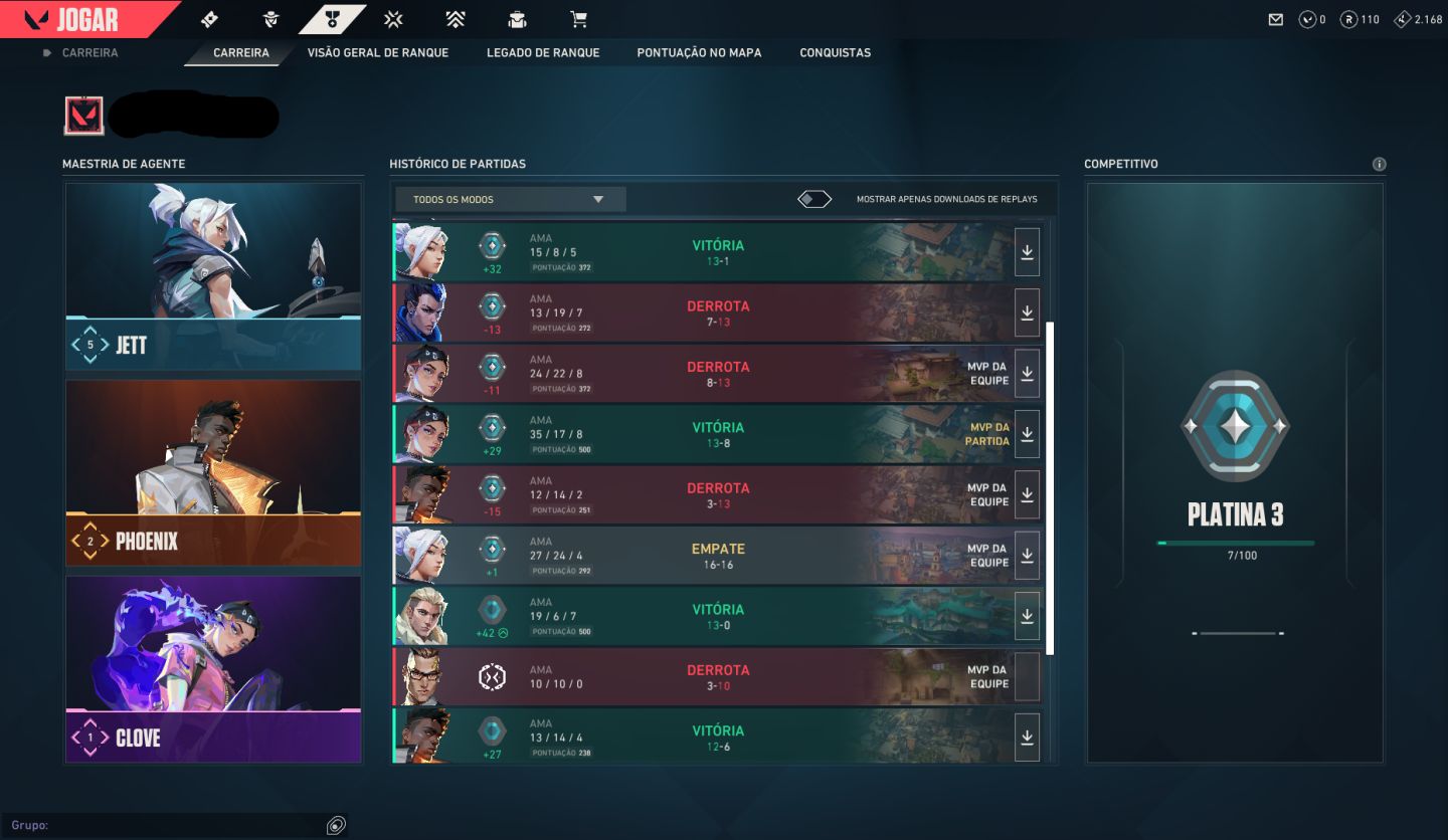 Conta Valorant Smurf + Platina 1 + Mmr Muito Bom + FA