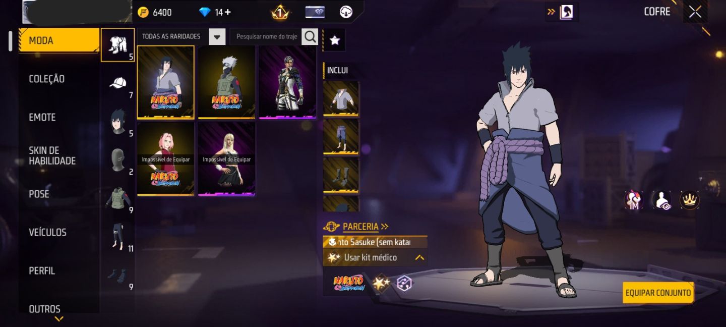 CONTA FF NIVEL 20 COM SASUKE, KAKASHI, SAKURA E GROZA DO SASUKE + BIO DE BATALHA