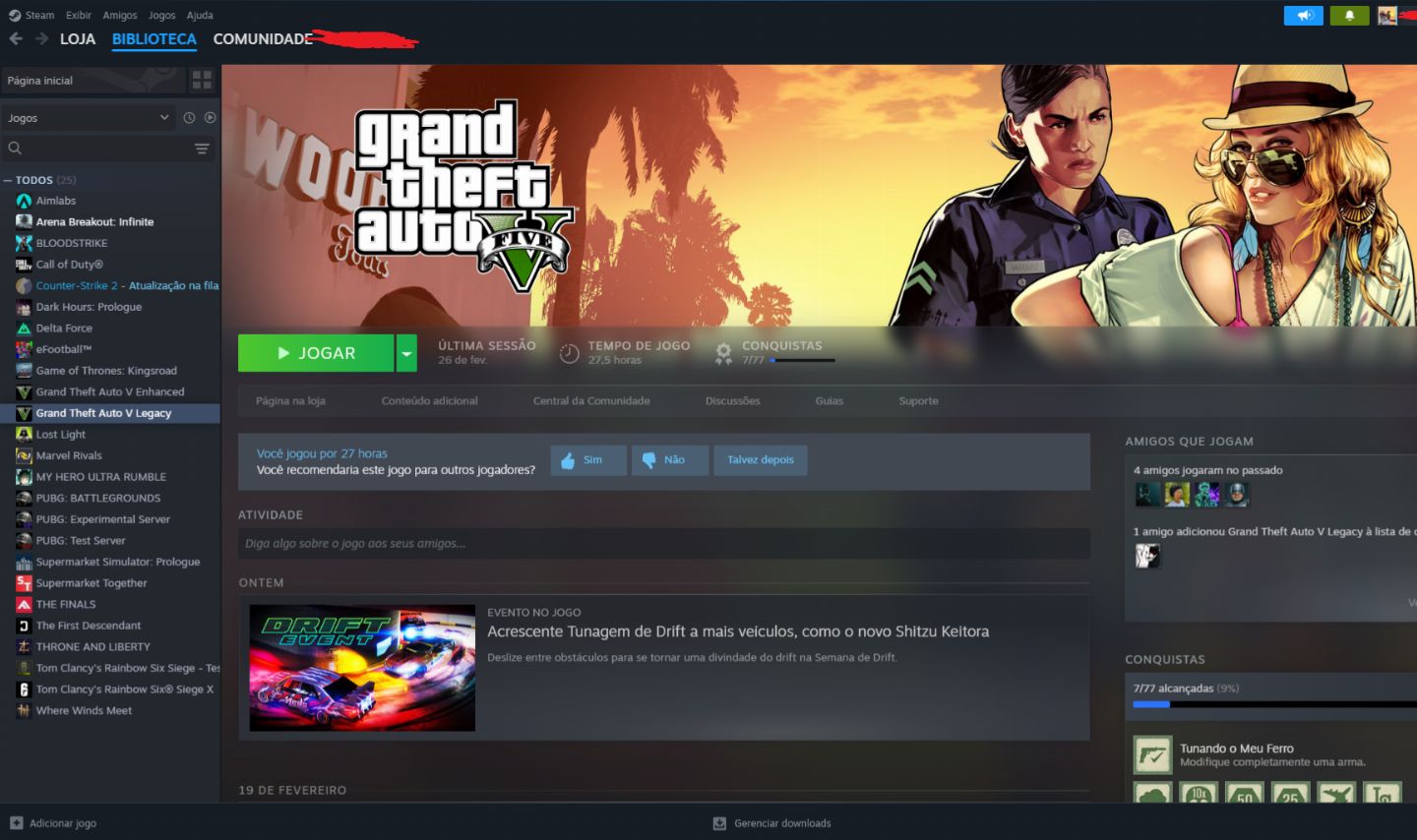 Conta da Steam com GTA V e conta no Cs2!