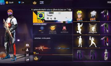 CONTA FF RARA COM EVO LV.4 + ITENS NARUTO + EMOTES