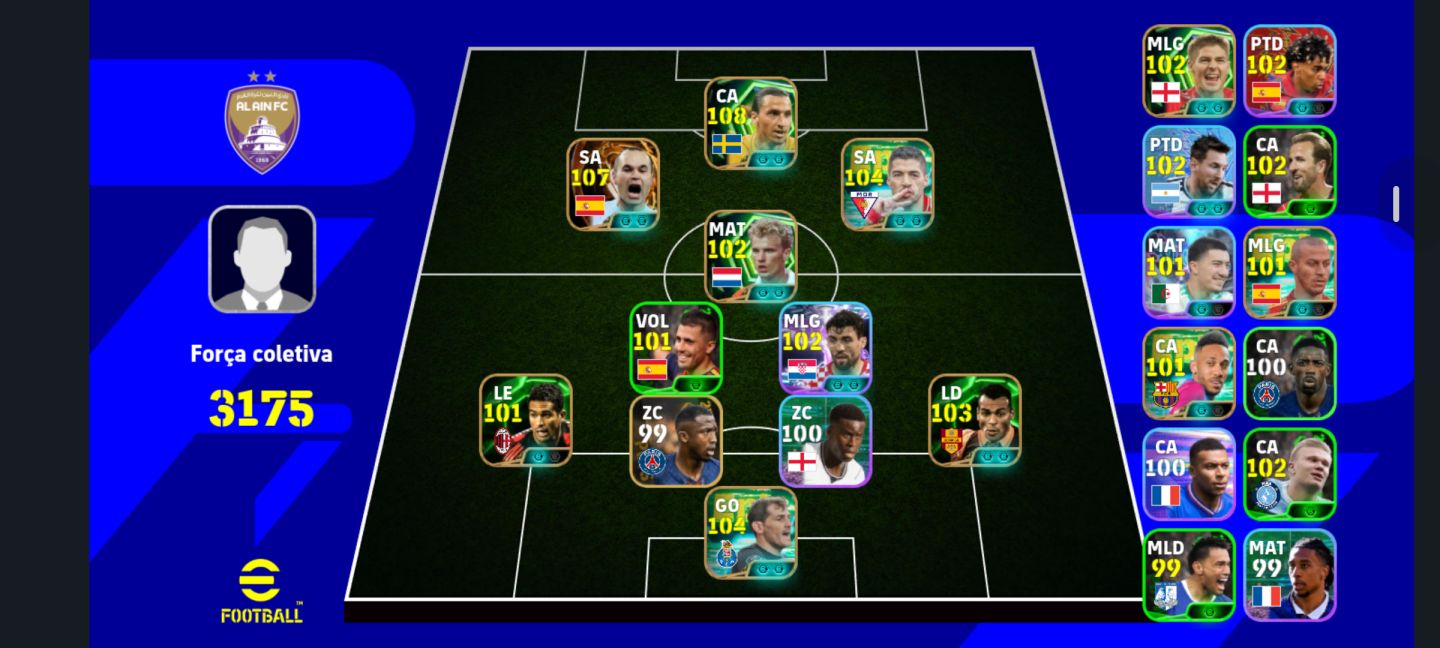Conta de efootball, com Ibrahimovic 109 e Iniesta 108 big tame