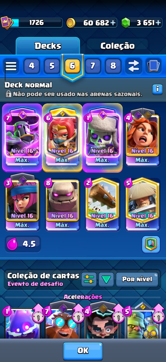 Conta Clash Royale Nível 16 Várias Cartas Nível Máximo 14k troféus Arena Campeão