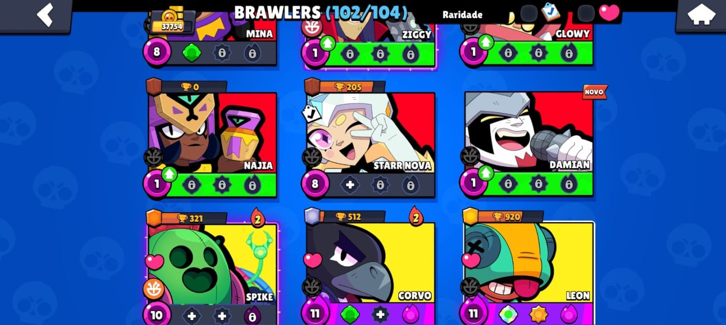 Conta de Brawl Stars 37,7k troféus 102 de 104 Brawlers conta bem desenvolvida.