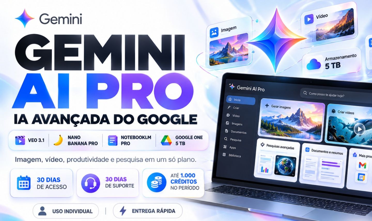 GEMINI AI PRO 30 DIAS | VEO 3.1 + NANO BANANA PRO + NOTEBOOKLM