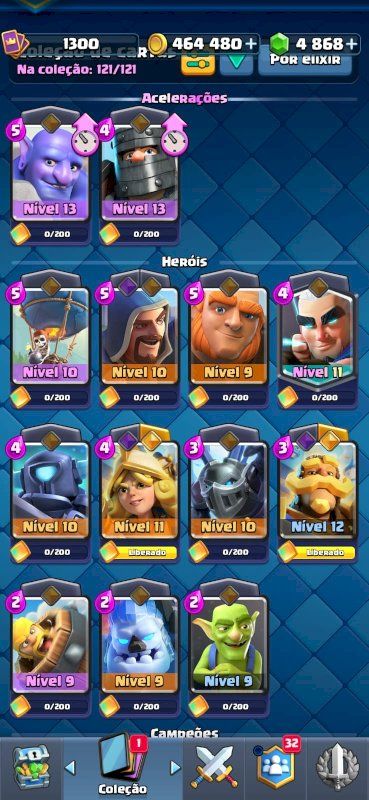 CONTA CLASH ROYALE COM 4800 GEMAS 8100K DE TROFEUS TODAS AS CARTAS 400K DE OURO