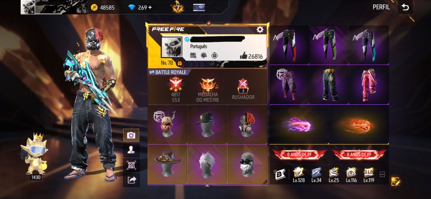 Conta free fire com primeiro segundo terceiro setimo passe bandeirao angelical