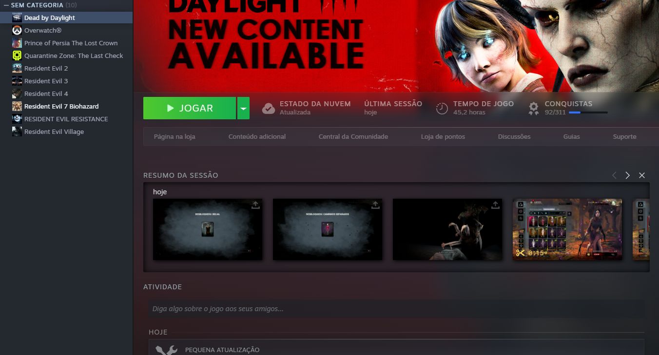 Conta Steam Focada em Dead by Daylight e Residnt Evil