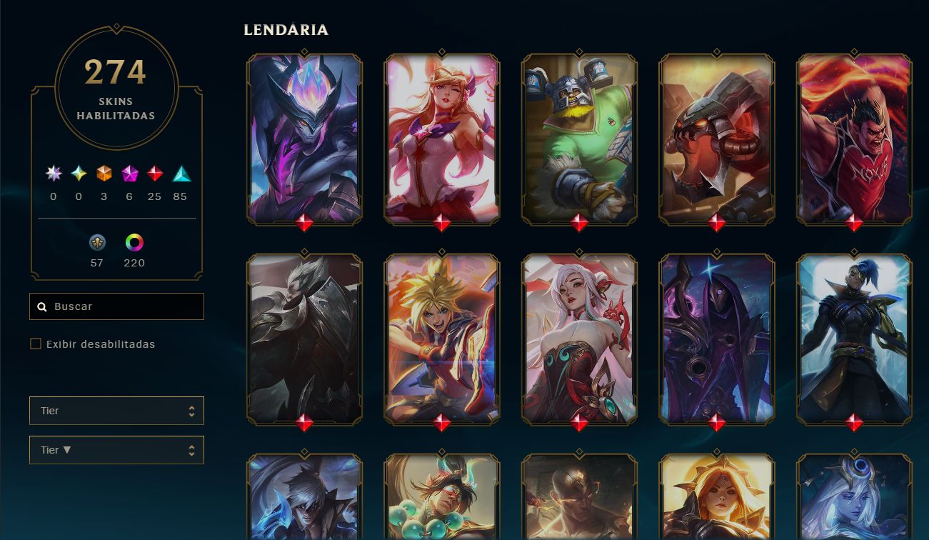 Conta do Lol com 274 skyns, 220 cromas, Nível 713, Plat 2