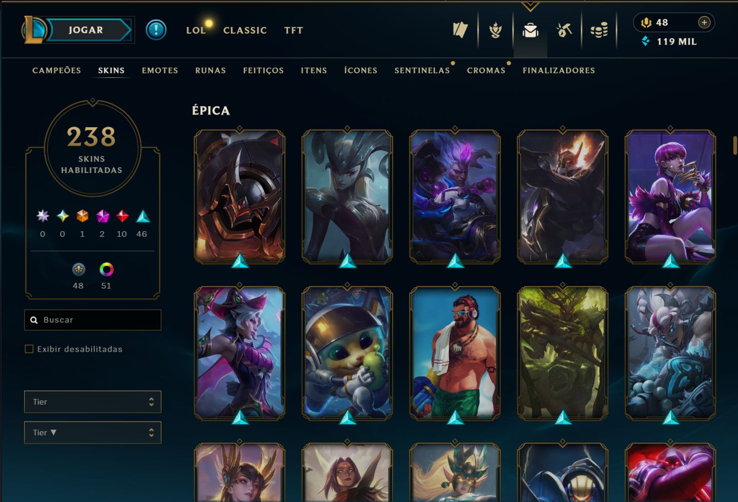 Conta LoL Mestre Full Champs 238 Skins, Ícones Antigos