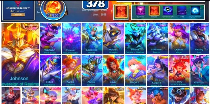 Conta Mobile Legends Lendary | 378 Skins | 133 Heróis | Legend Johnson