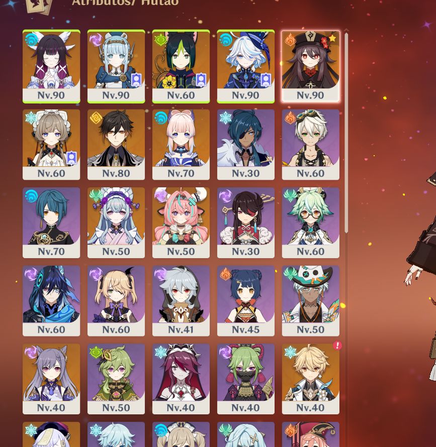 CONTA GENSHIN COM HUTAO, FURINA, ZHONG, COLUMBINA, INEFFA