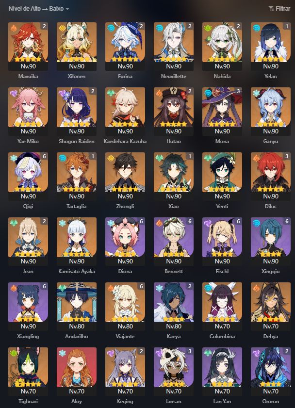 Conta de Genshin com Mavuika C2, Furina C2, Xilonen e etc! - Endgame - Aether!