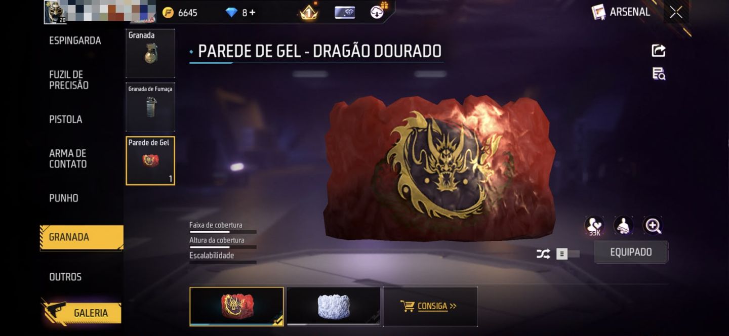 [FREE FIRE] CONTA COM PUNHO FÊNIX FRAGMENT +MP5 EVO+PAREDE DE GEL DRAGÃO DOURADO