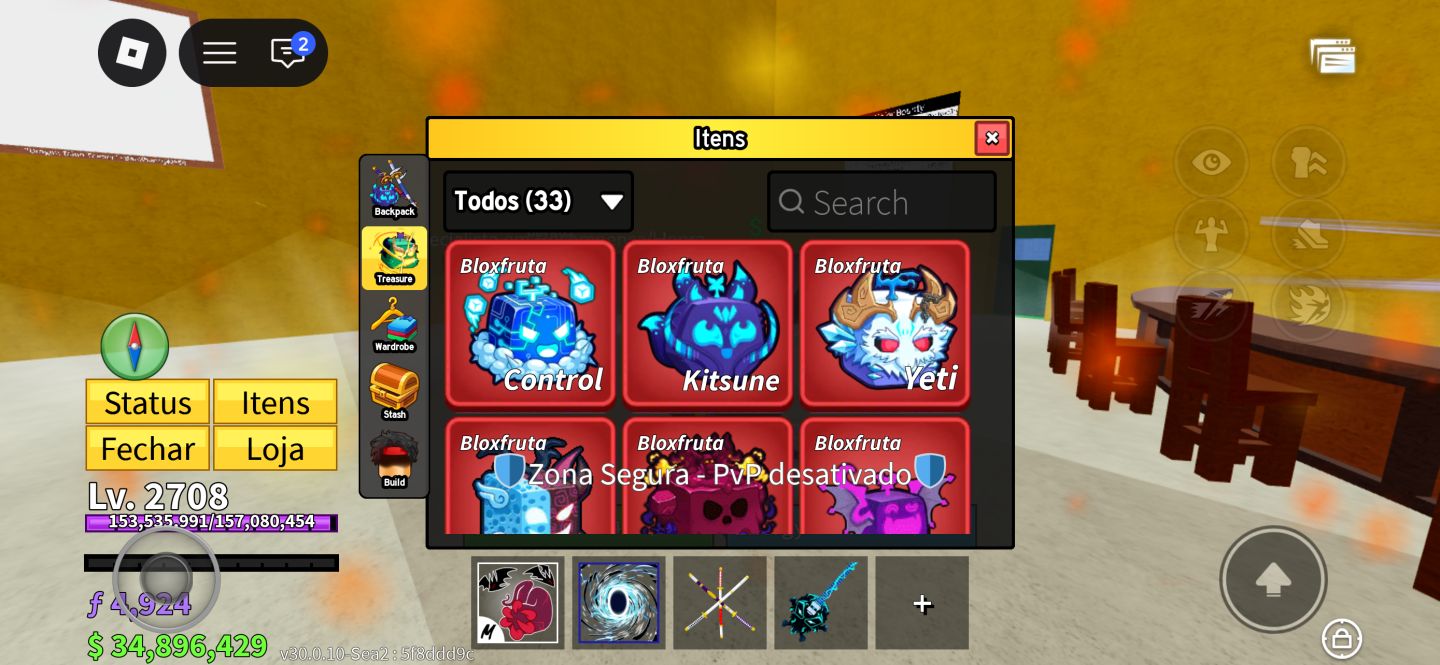 Conta blox fruits End game muita skin fora do jogo com robux pra gastar