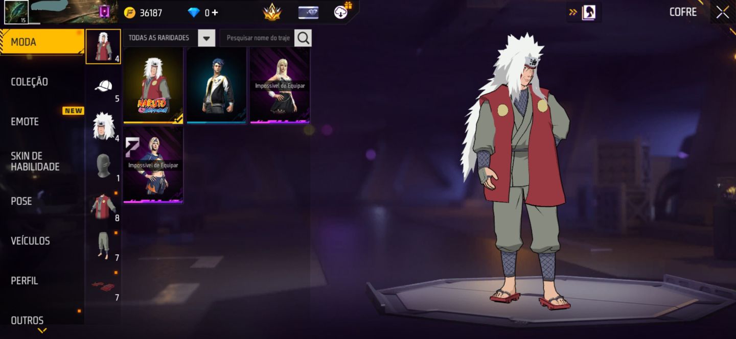 CONTA FREE FIRE COM CONJUNTO JIRAIYA | UMP BOOYAH | MP5 TRETA SOMBRIA