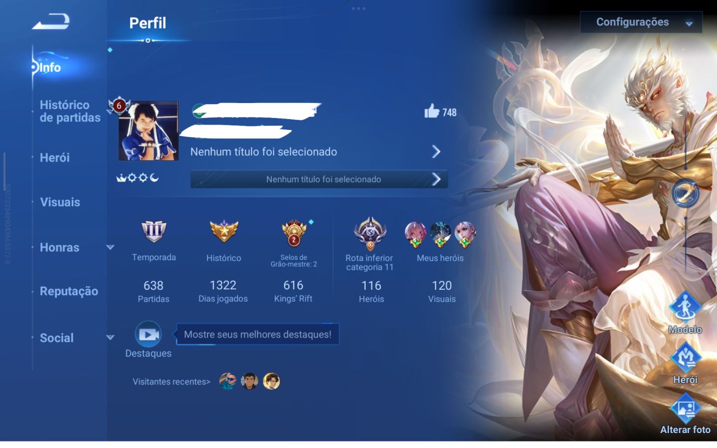 Conta Honor of Kings nível 100 + Várias skins