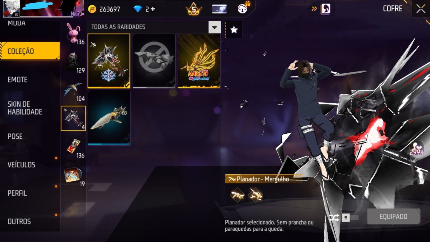 Conta de Free fire Gemada Rara com ump Roxa e XM8 ROXA