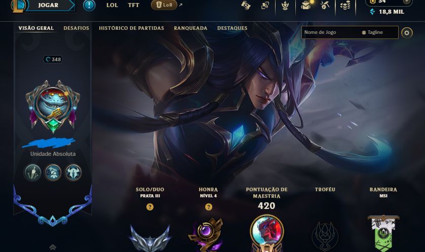 Conta League of Legends Nível 348 | 120 Skins | Ouro 4 | Ótimo Custo-Benefício