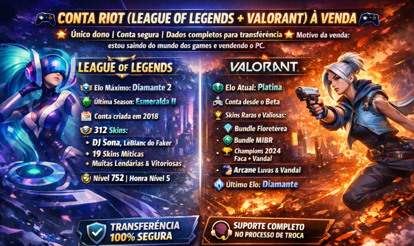 Conta Riot Games | LoL | Valorant | Wild Rift | Team Fight Tatitcs (TFT) | 2xKO