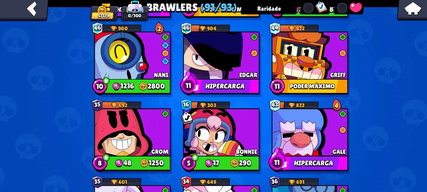 Conta Brawl Stars Rara 91/93 personagens - Vem no Certo
