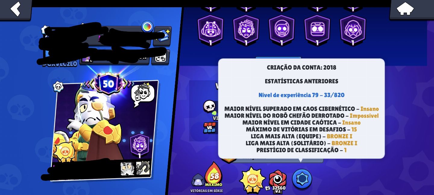 Conta de brawl stars criada desde 2018 com todos os bralwers até o momento