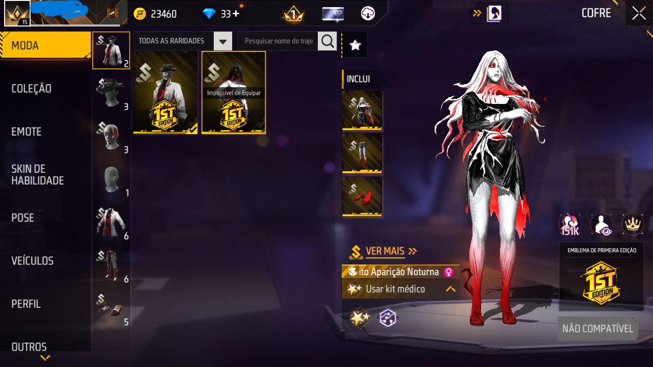 CONTA FREE FIRE SKIN TERROR NOTURNO E APARIÇÃO NORTUNO E TROCA DE NICK