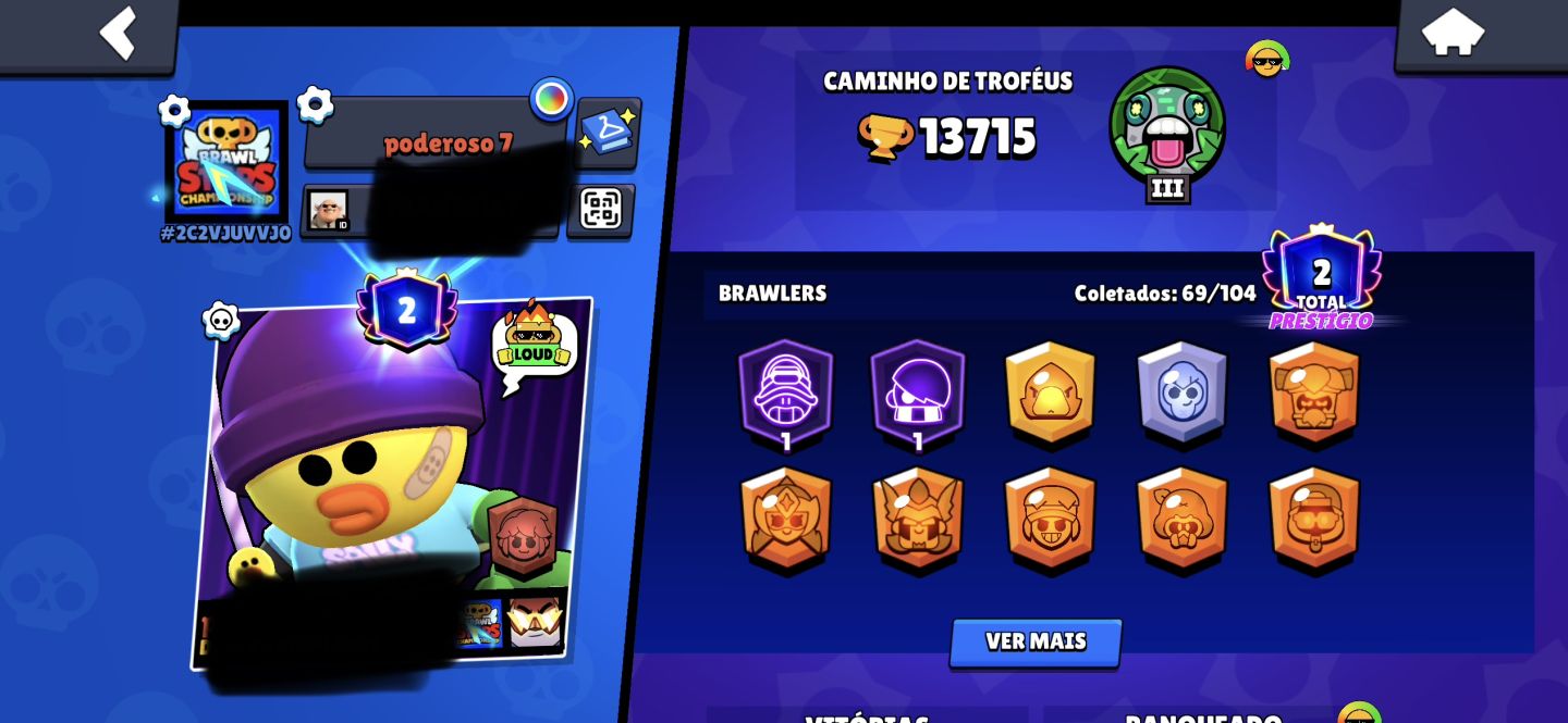 Conta de braw star com diversas skins e personagem