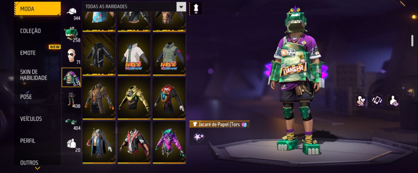 Conta de Free Fire com ID raro e várias skins raras
