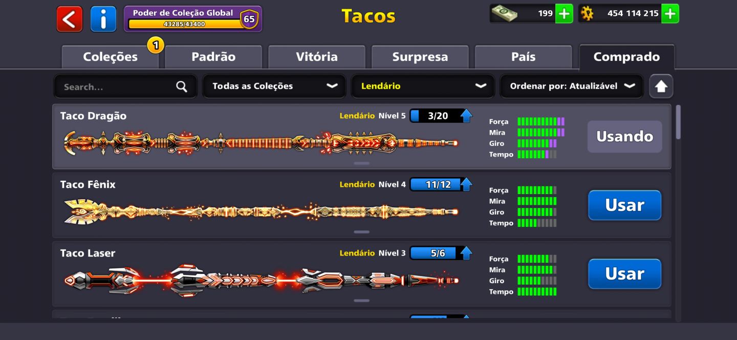 CONTA 8 BALL POOL, LVL 186, FULL LENDÁRIA, +450M FICHAS, +60 AVATARES, 200 NOTAS