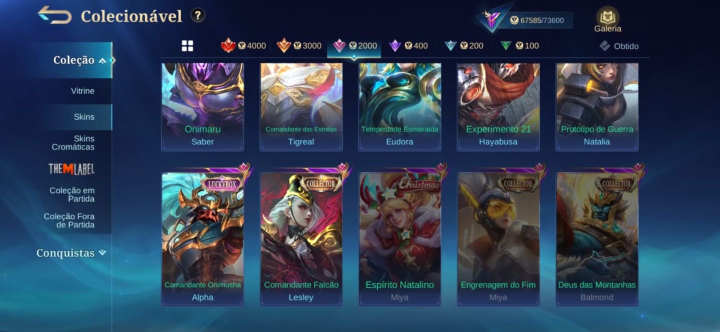 CONTA MOBILE LEGENDS IMORTAL +105 ESTRELAS E +200 SKINS