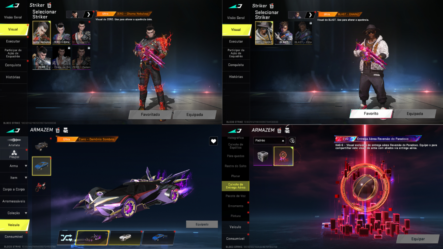 CONTA BLOOD STRIKE COM VARIAS SKINS 1 EVO 11 ETERNAS E 31 ULTRAS