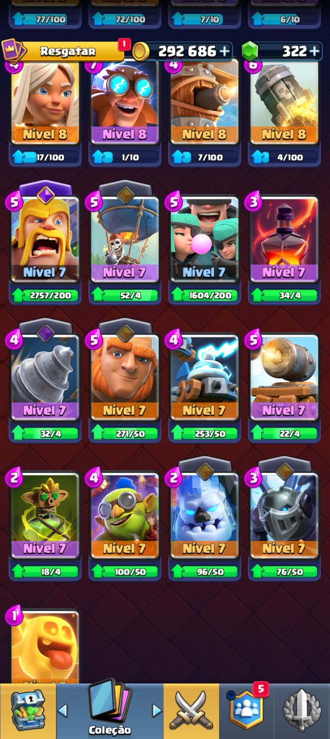 Conta Clash Royale muitos itens, com marretada do tor