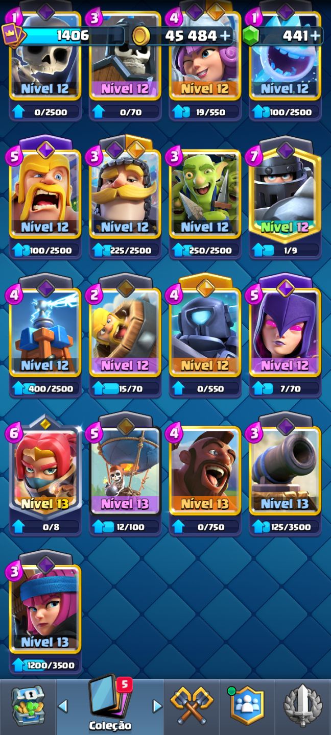 CONTA CLASH ROYALE 7187 TROFÉUS | 121/122 CARTAS | 441 GEMAS
