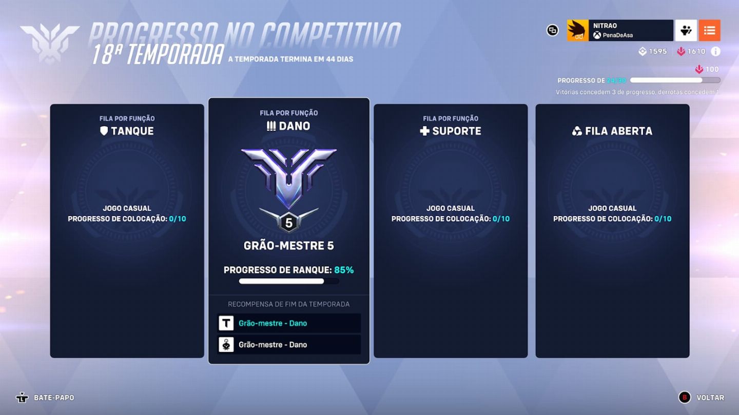 CONTA GM5 OVERWATCH 2 DE FUNÇÃO DPS PREÇO ÚNICO DE R$ 120 CONSOLE