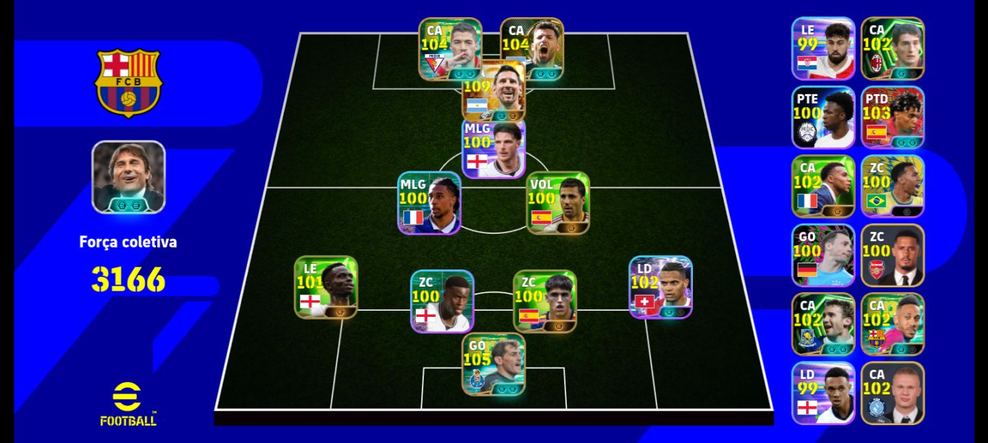 CONTA EFOOTBALL MESSI 109 MAT + AGÜERO 104 + SUÁREZ 104 + CASILLAS 105 3166